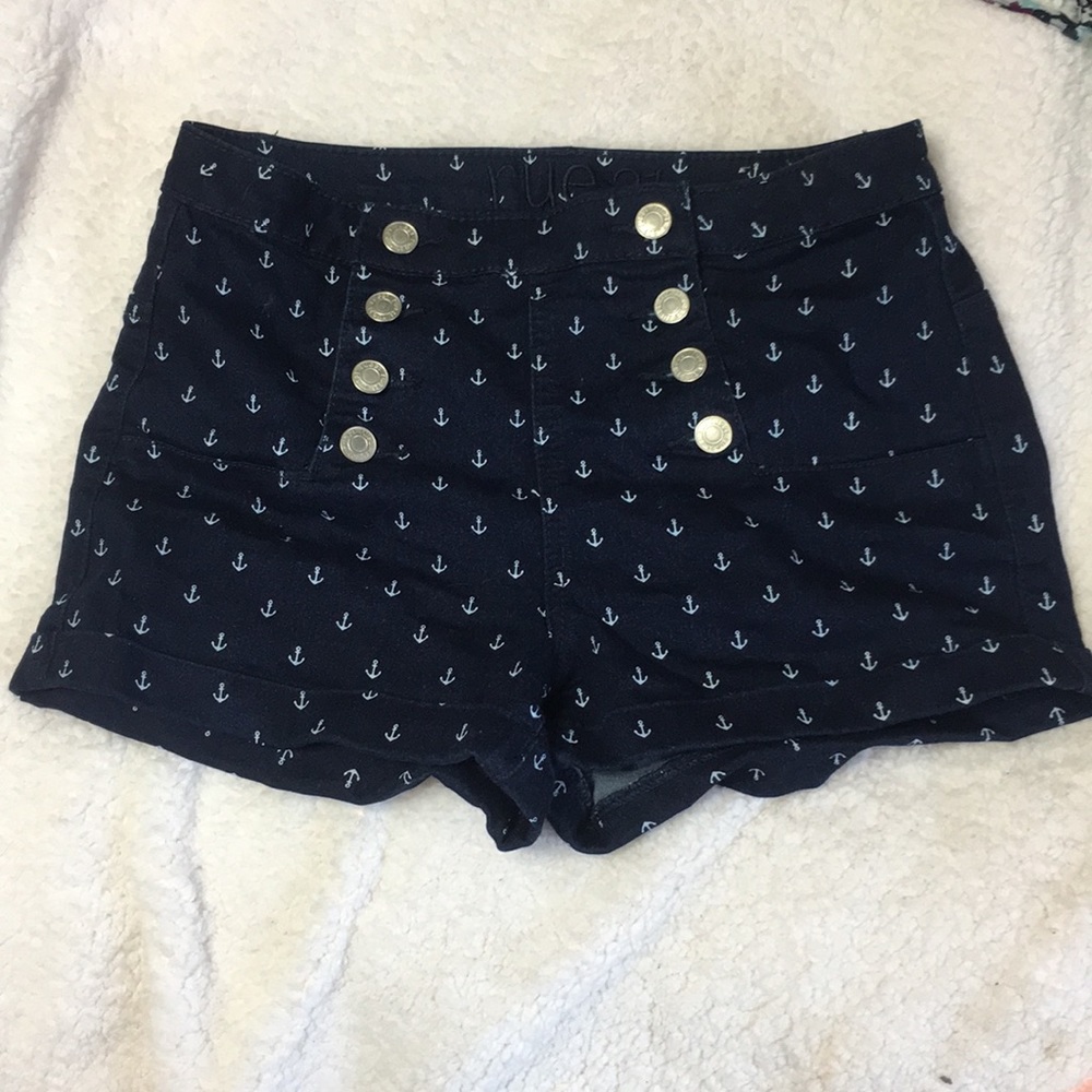 High waisted navy blue shorts